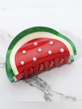 Watermelon Hair Claw Clip with Pearl Embellishment